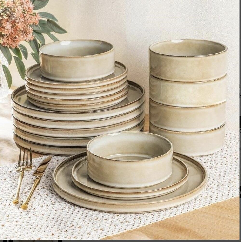 Stoneware Dinnerware handcrafted 18pc, set serves 6, Cappuccino